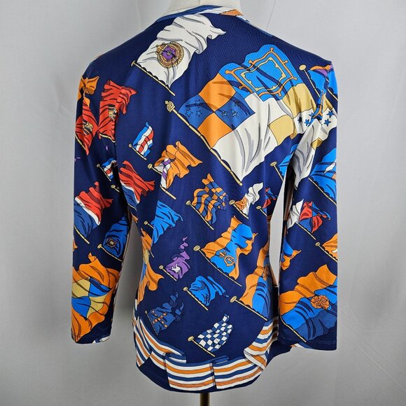 J. McLaughlin Top Medium Catalina Nylon Stretch Flag Print Maximalism - Picture 4 of 9